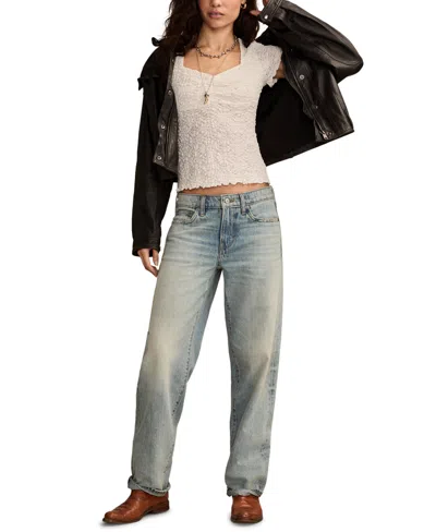 Lucky Brand Women's Textured Sweetheart Neck Babydoll Top In White