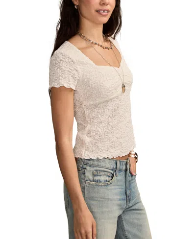 Lucky Brand Women's Textured Sweetheart Neck Babydoll Top In White