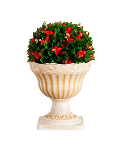Nearly Natural 22" Uv Resistant Artificial Christmas Ball In Classic Decorative Planter Indoor And Outdoor In Neutral