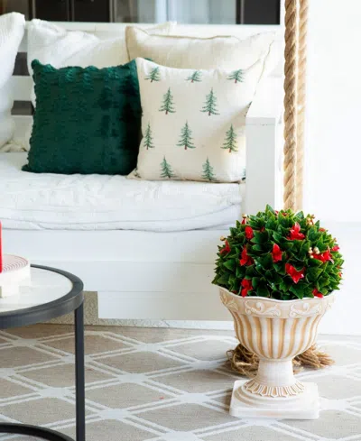 Nearly Natural 22" Uv Resistant Artificial Christmas Ball In Classic Decorative Planter Indoor And Outdoor In Neutral