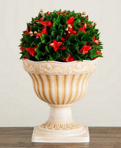 Nearly Natural 22" Uv Resistant Artificial Christmas Ball In Classic Decorative Planter Indoor And Outdoor In Neutral