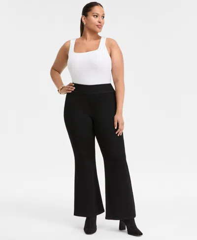 Inc International Concepts Plus Size High-rise Pull-on Flared Jeans, Macy's Exclusive In Black