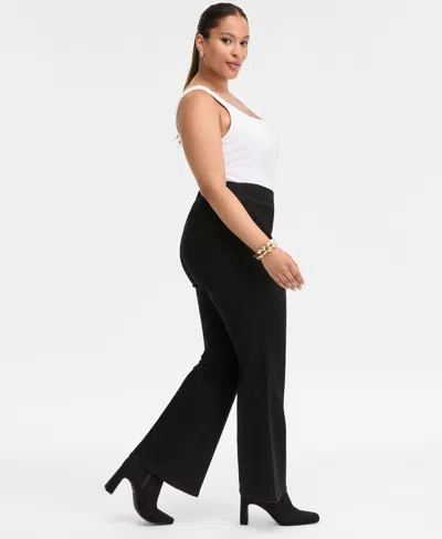 Inc International Concepts Plus Size High-rise Pull-on Flared Jeans, Macy's Exclusive In Black