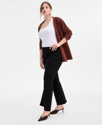 Inc International Concepts Plus Size High-rise Pull-on Flared Jeans, Macy's Exclusive In Black