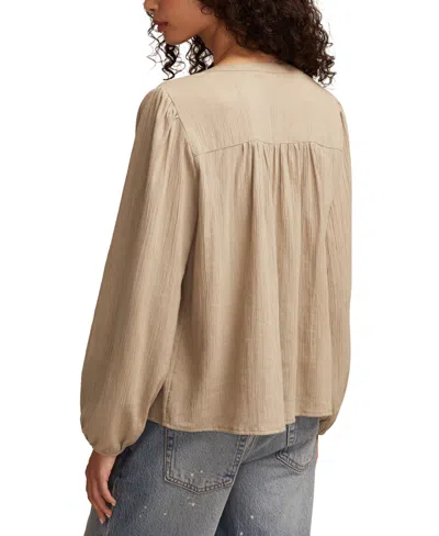 Lucky Brand Lace Inset Cotton Button-up Peasant Top In Neutral