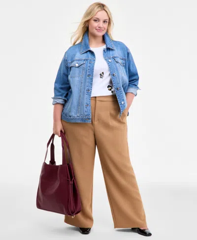 On 34th Trendy Plus Denim Trucker Jacket, Macy's Exclusive In Blue