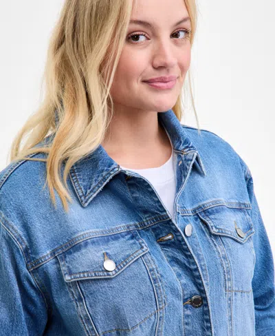 On 34th Trendy Plus Denim Trucker Jacket, Macy's Exclusive In Blue