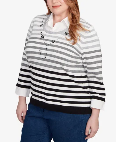 Alfred Dunner Women's Classic Ombre Stripe Two In One Sweater In Black