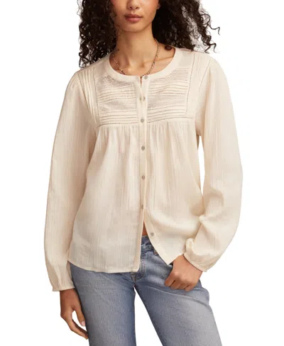 Lucky Brand Women's Peasant Button Down Blouse In White