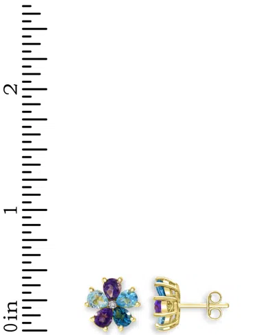 Macy's Multi Gemstone And Diamond Accent Flower Stud Earrings In 14k Gold-plated Sterling Silver In Blue