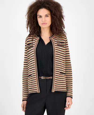 Anne Klein Womens Metallic Knit Cardigan P Xxs Xxl In Brown