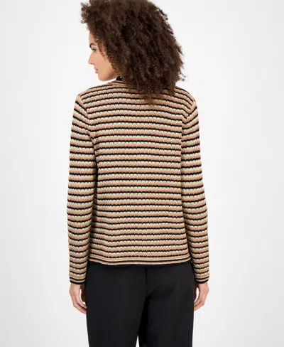 Anne Klein Womens Metallic Knit Cardigan P Xxs Xxl In Brown