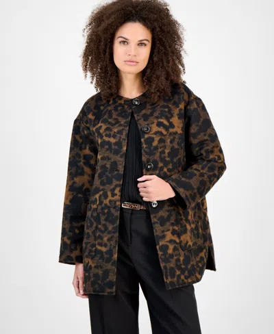 Anne Klein Women's Colllarless Brushed Double-face Jacket In Brown