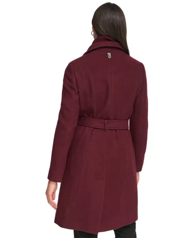 Calvin Klein Womens Wool Blend Belted Wrap Coat, Created For Macys In Burgundy