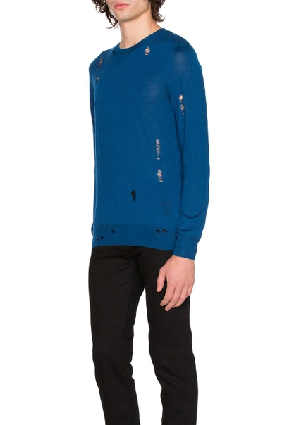 Shop Alexander Mcqueen Long Sleeve Crew Neck Sweater In Blue.