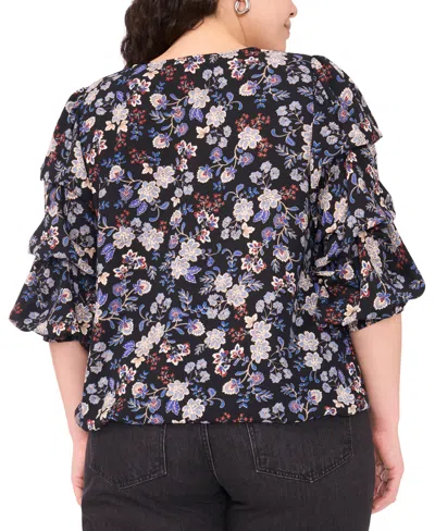Vince Camuto Women's Plus Size Printed V-neck Bubble Sleeve Top In Purple