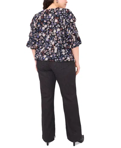 Vince Camuto Women's Plus Size Printed V-neck Bubble Sleeve Top In Purple