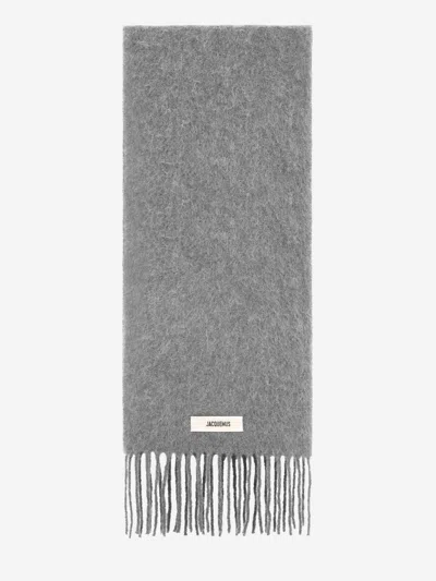 Jacquemus Men Grey Fringed Edges Rectangular Shape Brushed Texture In Gray
