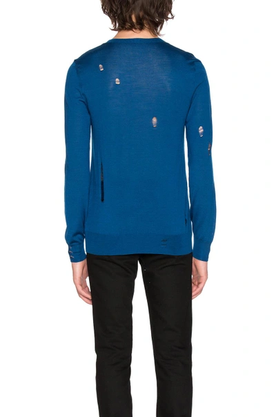 Shop Alexander Mcqueen Long Sleeve Crew Neck Sweater In Blue.