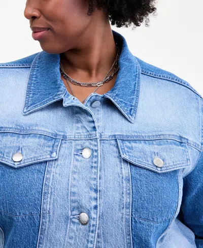 On 34th Trendy Plus Two-tone Denim Trucker Jacket, Macy's Exclusive In Blue