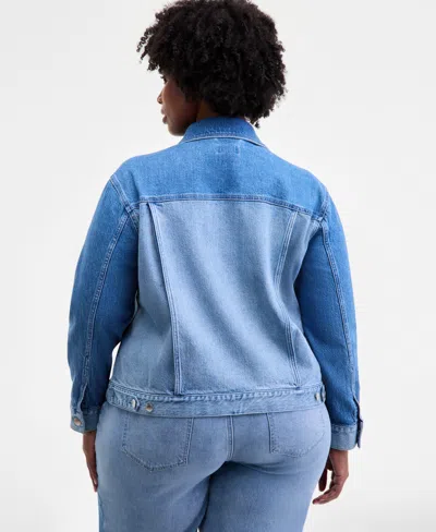 On 34th Trendy Plus Two-tone Denim Trucker Jacket, Macy's Exclusive In Blue