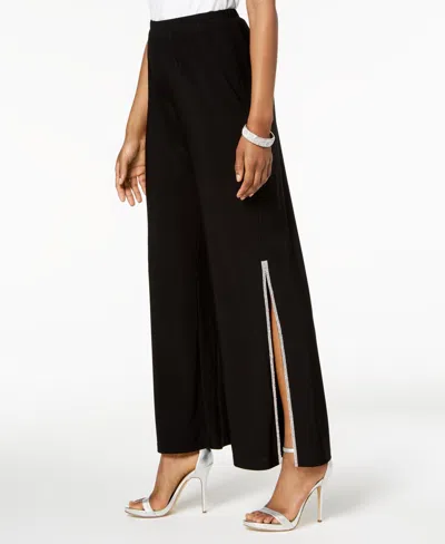 Msk Petites Womens Embellished Split Hem Wide Leg Pants In Black