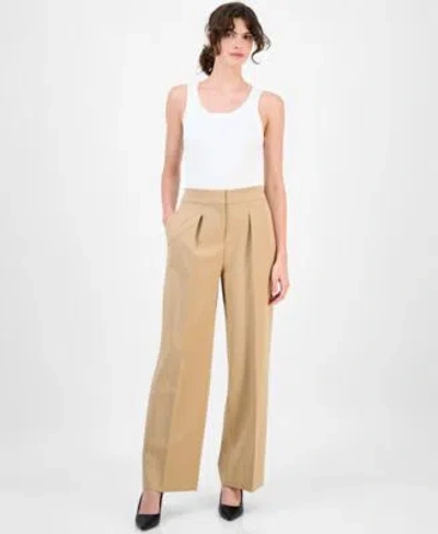 Anne Klein Pleated High-rise Wide Leg Pant In Brown