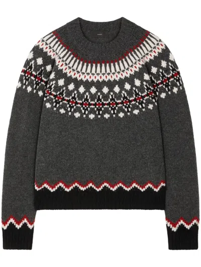 Alanui Wool Crewneck Sweater With Geometric Pattern In Gray