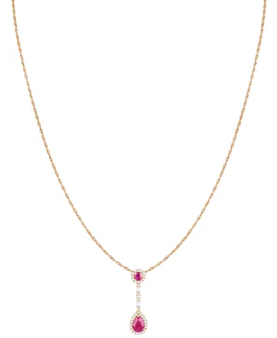 Macy's Ruby (1-1/6 Ct. T.w.) & Diamond (1/4 Ct. T.w.) 18" Lariat Necklace In 14k Gold In Gold