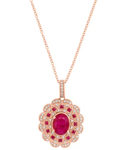 Effy Collection Effy Ruby (1-1/2 Ct. T.w.) & Diamond (1/4 Ct. T.w.) 18" Pendant Necklace In 14k Rose Gold In Red
