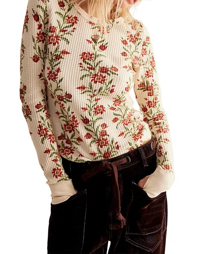 Free People Pretty Little Thermal Pullover In Sand Combo Folk Vine In Multi