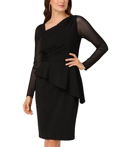 Adrianna Papell Plus Size Long Sleeve Asymmetrical Peplum Sheath Dress In Black