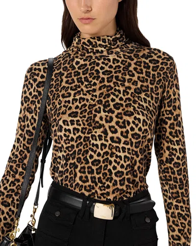 Gerard Darel Helene Mock Neck Leopard Print Top In Brown