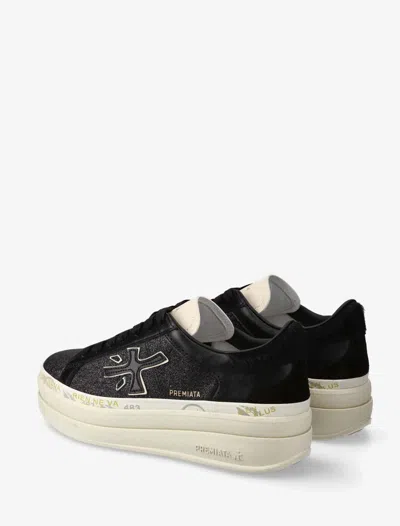 Premiata Platform Sneakers With Glitter And Contrast Tab In Black