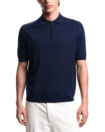 Emporio Armani Asv Plain-knit Jumper With Polo-shirt Collar, In A Wool And Lyocell Blend In Blue
