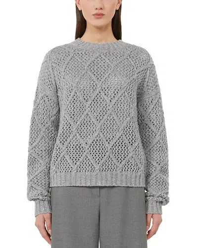 Max Mara Sequin-embellished Diamond-pattern Sweater In Gray
