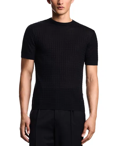 Emporio Armani Geometric Jacquard Motif Short Sleeved Sweater In Black