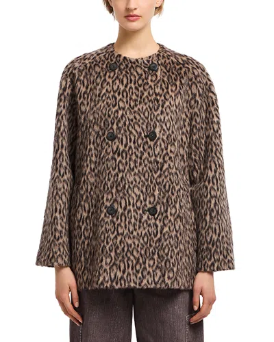 Emporio Armani Leopard Print Wool Blend Double Breasted Jacket In Brown