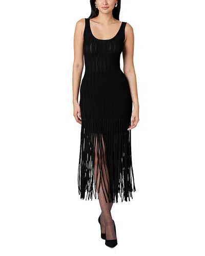 Toccin Lorelei Fringe-trim Pointelle Midi Dress In Black