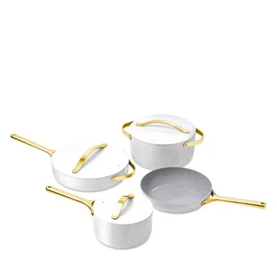 Caraway 4 Piece Ceramic Non-stick Cookware Set With Gold Handle In White