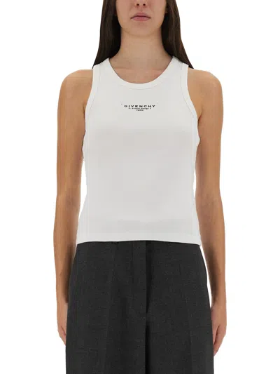 Givenchy Women Slim Tank Top With Logo Print In White