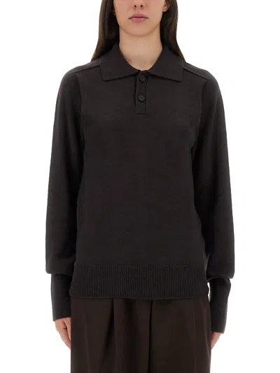 Studio Nicholson Blue Solid Shirt Collar Sweater In Black