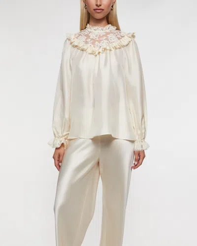 Zimmermann Blouse With Ruffled Collar And Lace In Neutral