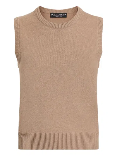 Dolce & Gabbana Round-neck Sleeveless Top In Brown