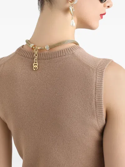 Dolce & Gabbana Round-neck Sleeveless Top In Brown