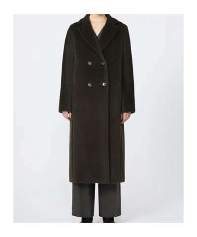 Max Mara Roseto Midi Coat In Alpaca And Wool Black In Black