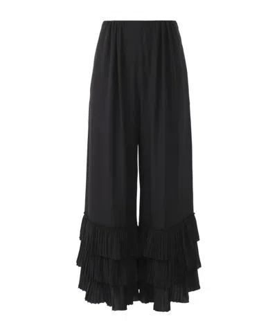 Chloé Wide Leg Trousers Ruffled Hem In Black