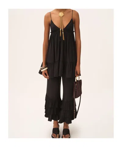 Chloé Wide Leg Trousers Ruffled Hem In Black