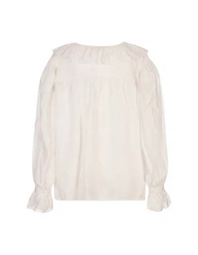 Chloé Gathered Ruffle Top In Cotton Voile In Pink