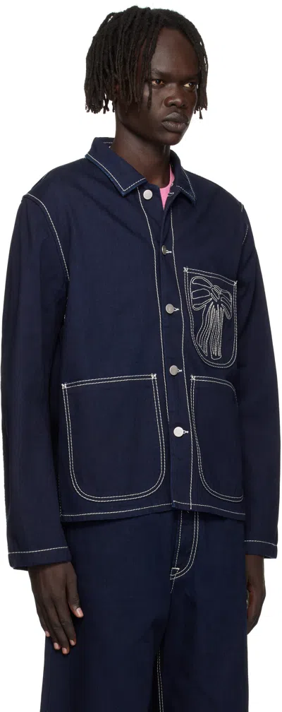 Acne Studios Blue Embroidered Denim Jacket In Blue
